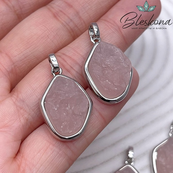 28*16,5 мм Цвет серебро, Подвеска Розовый кварц