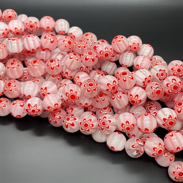 Муранское стекло розовое цветы  10мм