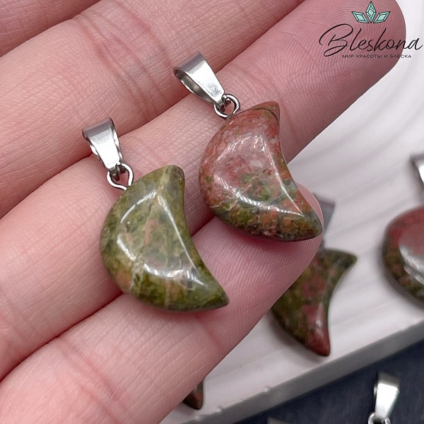 18*13 мм Цвет серебро, Подвеска полумесяц Унакит