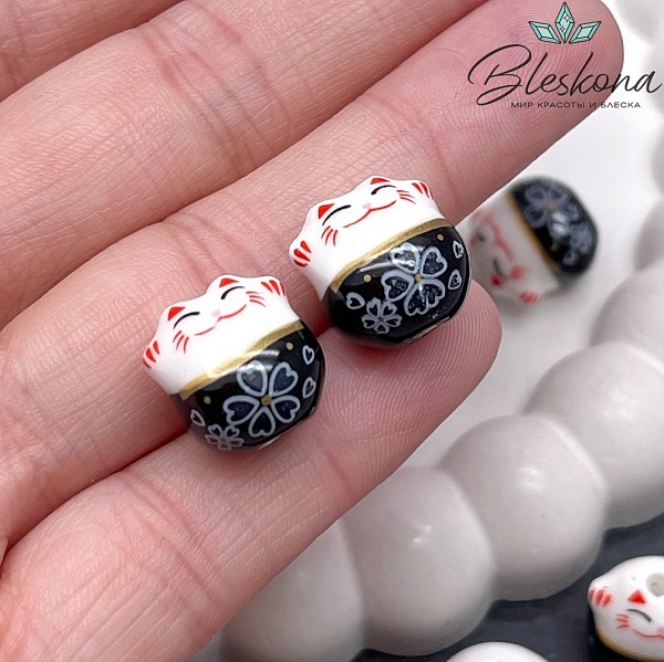 13,5*13 мм Керамика бусина Котик черный