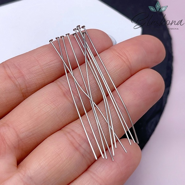 5 см*0,6 мм Цвет серебро, Пины шляпка жесткие уп. 10 шт.