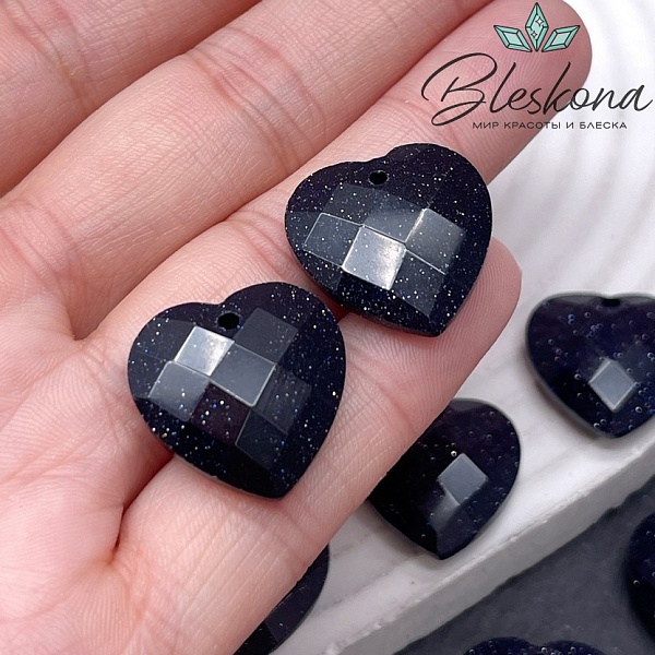 20 мм,Подвеска Сердце Синий Авантюрин имитация алмазная огранка