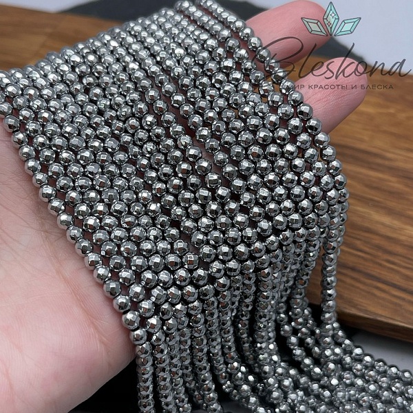 4 мм Гематин имитация огранка, цвет темное серебро
