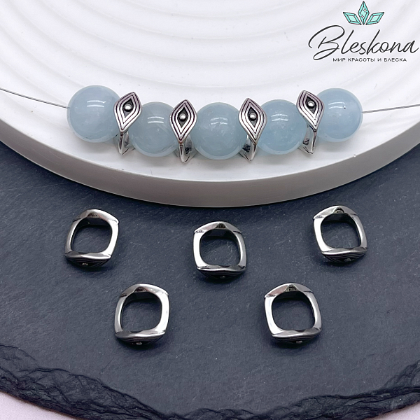 10 мм Цвет серебро, Бусина-разделитель квадрат 