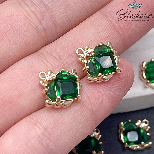 11*12мм Цвет золото, Подвеска Сердце зеленый циркон 