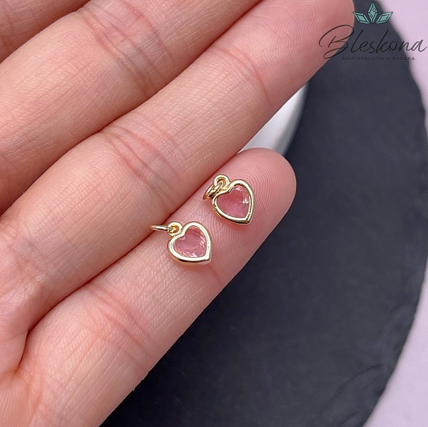 8,3*6,4 мм Цвет золото, Подвеска Сердце розовый циркон 