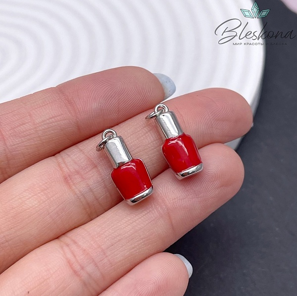 17*8 мм Цвет серебро, Подвеска  Флакон красная эмаль