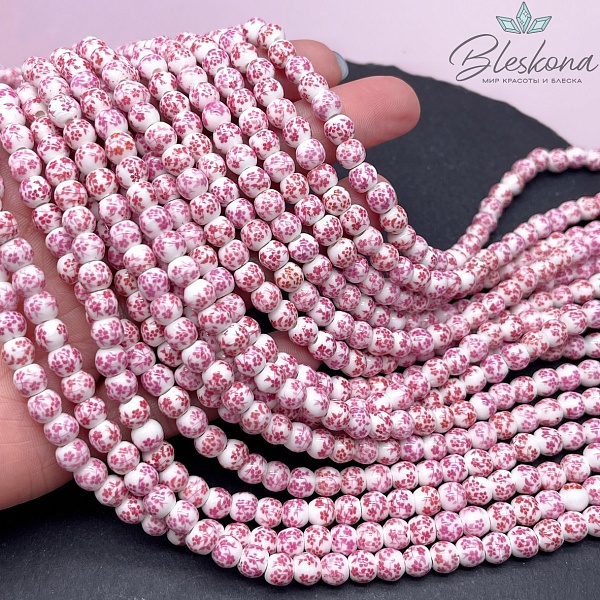 6 мм Керамика Бусина роспись гжель №11