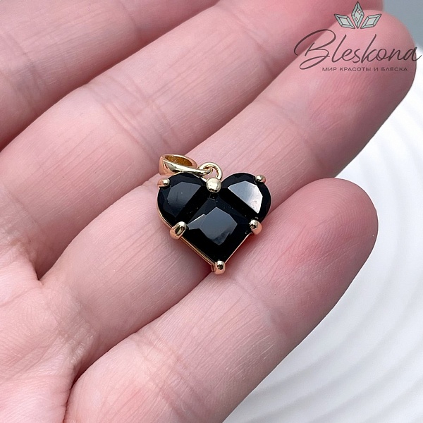 14,5*14 мм Цвет золото, Подвеска Сердце черные цирконы