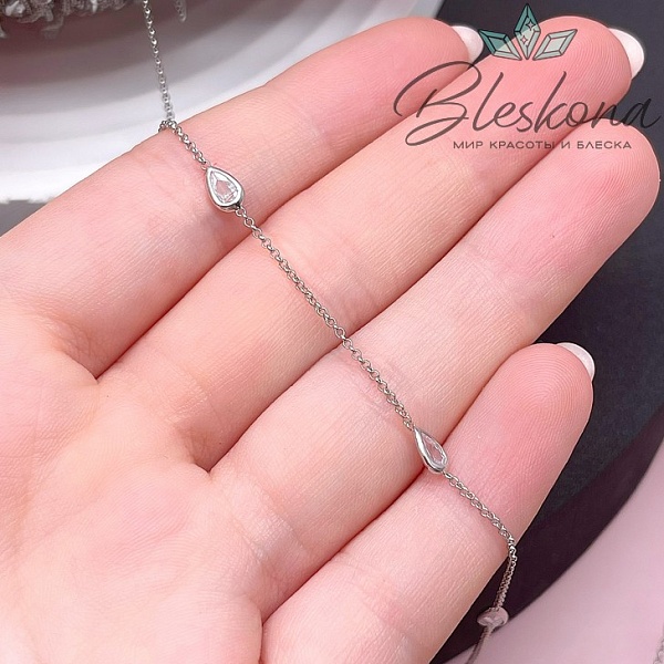 Цепь №204 цвет серебро, капля циркон 8*3,5 мм