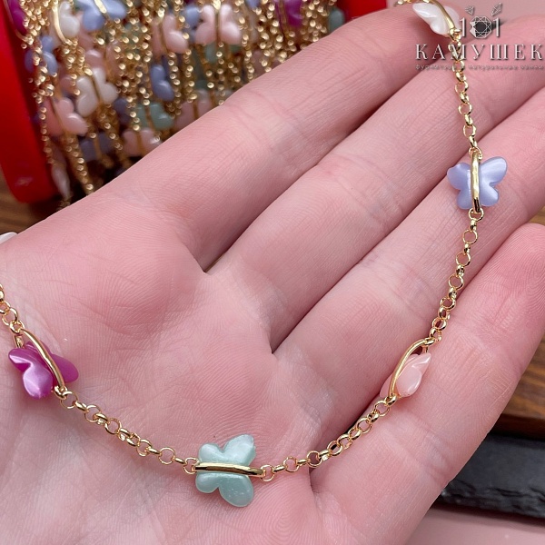 Цепь №170-1 цвет золото, бабочки акриловые микс 8*9,5 мм