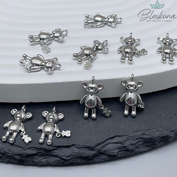 16*9 мм Цвет серебро, Подвеска Мишка с игрушкой 