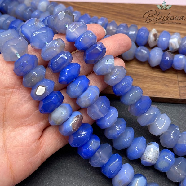 Агат синий №1 (тонированный) диски в огранке 9*16 мм