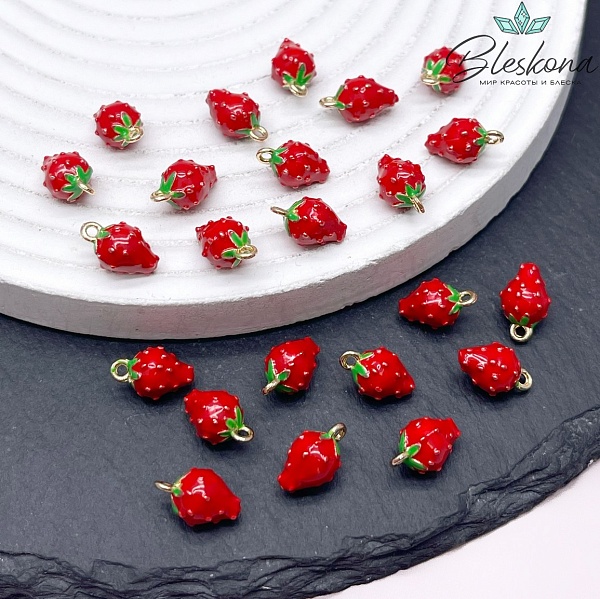 11,5*7 мм Цвет золото, Подвеска клубничка эмаль