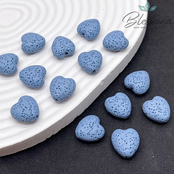 Бусина сердце Лава Вулканическая синее 14*13 мм