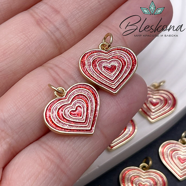 15,7*16,5 мм Цвет золото, Подвеска Сердце цветная эпоксидная смола