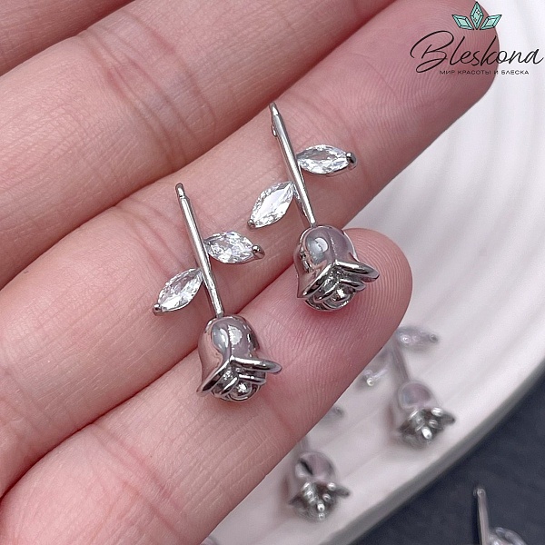 22,7*12,5 мм Цвет серебро, Подвеска Роза цирконы