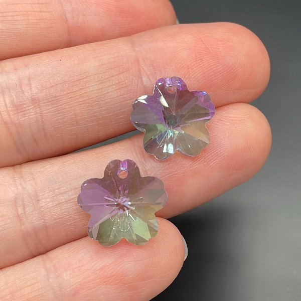 13 мм, Стекло Lux, Подвеска цветок, цвет фиолетово-зеленый