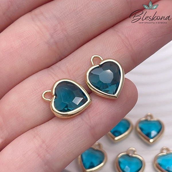 12 мм, Цвет золото, Подвеска сердце стекло бирюзовое