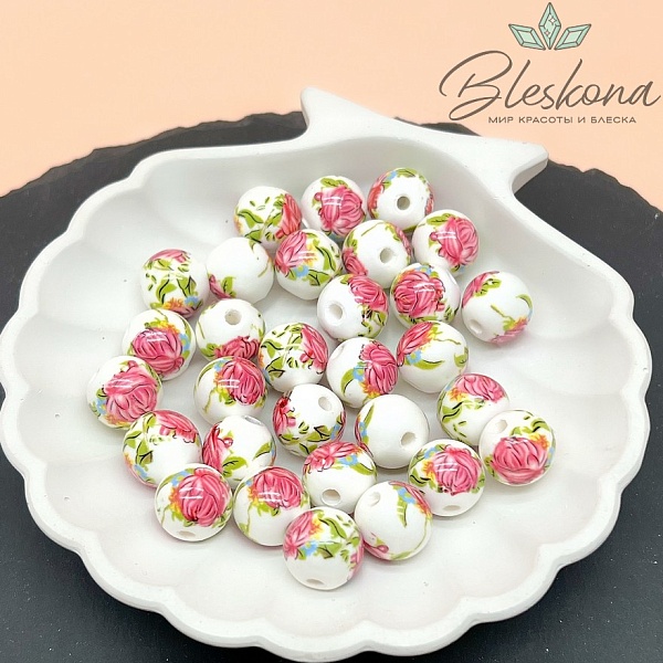 12 мм Керамика Бусина роспись гжель №14 (штучно)