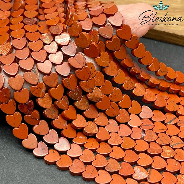 Яшма красная Сердца плоские 6 мм