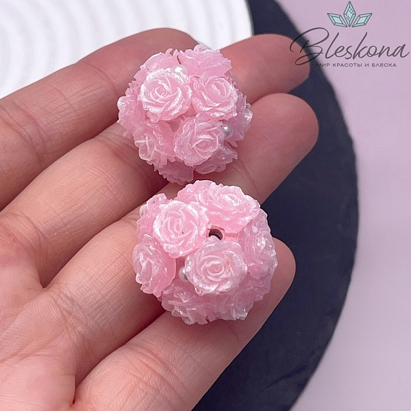 24 мм Бусина шар цветочный розовый
