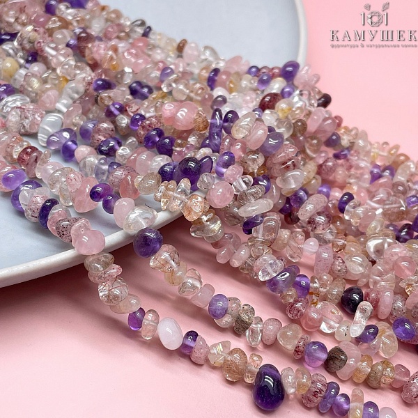 Крошка Микс из натуральных камней ширина бусин ~ 6-9 мм