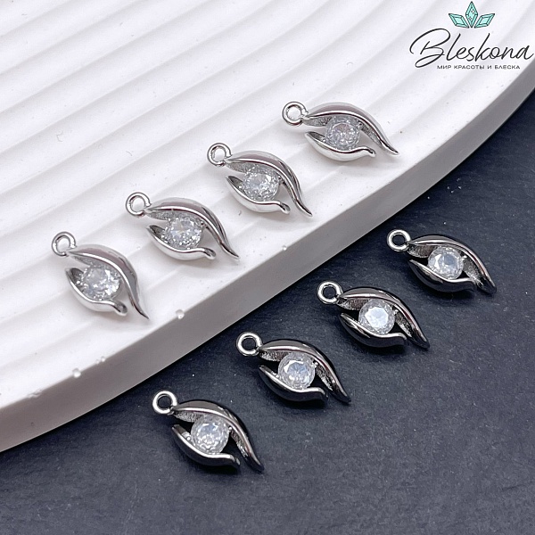 14*6,5 мм Цвет серебро, Подвеска глаз с цирконом