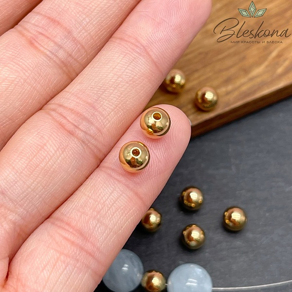 6 мм Цвет золото, Бусина гладкая