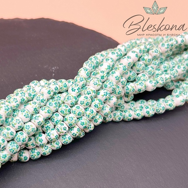 6 мм Керамика Бусина роспись гжель №23