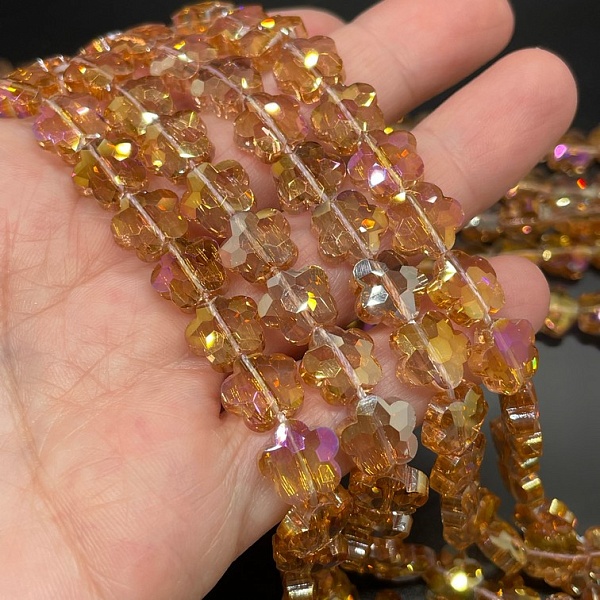 10 мм Стекло Lux, цветок, цвет персиковый с фиолетовым переливом