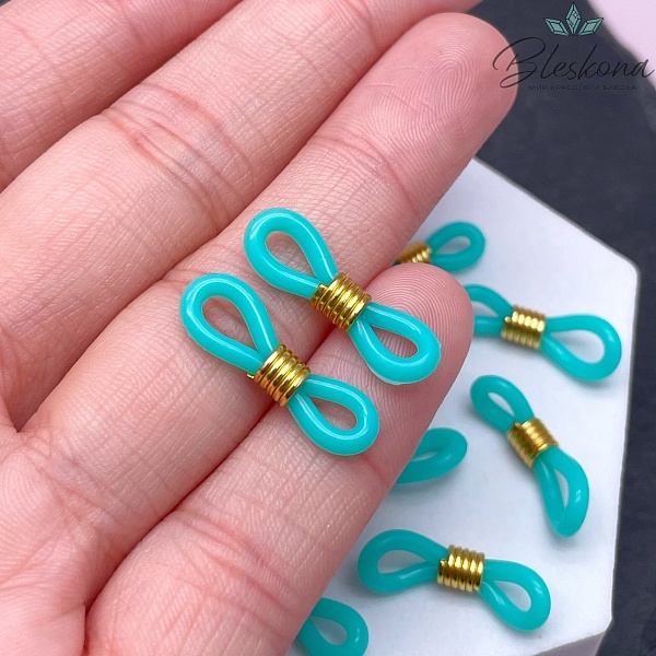 Держатель силиконовый бирюзовый,Цвет золото 19мм уп 10шт