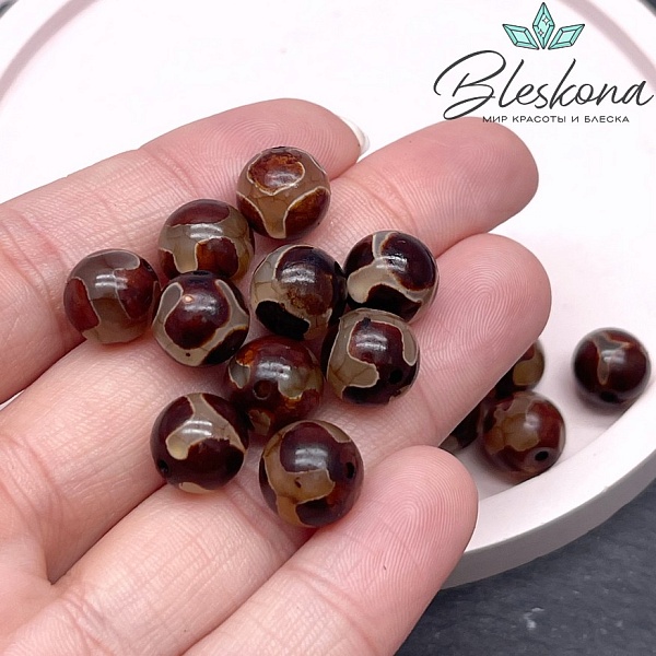 Бусина Дзи Черепаха серо-коричневый шар 10 мм уп.10 шт.