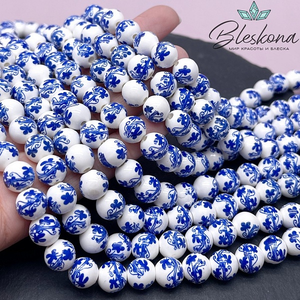 10 мм Керамика Бусина роспись гжель №1 