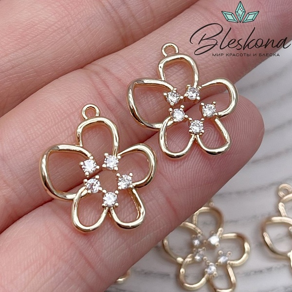 19*17 мм Цвет золото, Подвеска цветок контур с цирконами