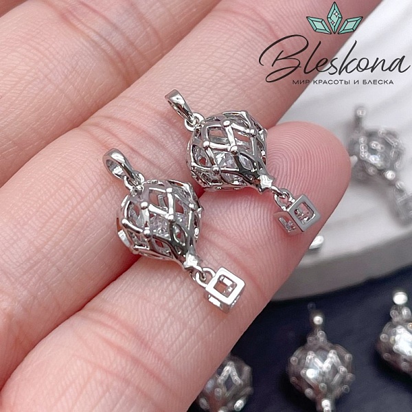 17,5*9 мм Цвет серебро, Подвеска воздушный шар с цирконом