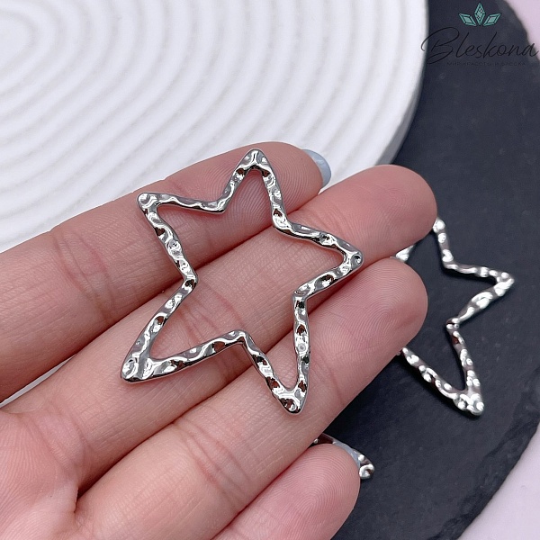 40*36 мм Цвет серебро, Подвеска Звезда контур мятая ассиметрия