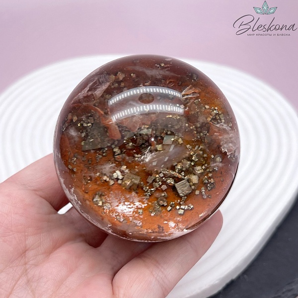 Яшма с вкючениями пирита, Горный хрусталь шар 58 мм