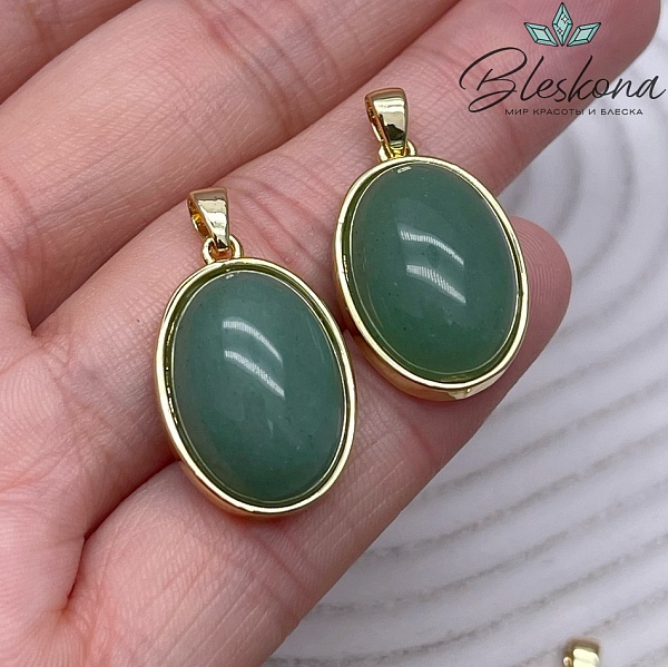 22,5*15 мм Цвет золото, Подвеска овал Авантюрин зеленый
