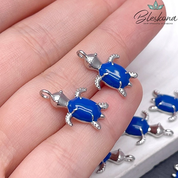 19*13 Цвет серебро, Подвеска черепаха синяя эмаль