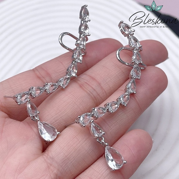 54*4,6 мм Цвет серебро, Кафф капли цирконы