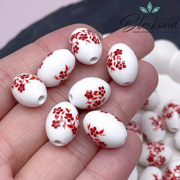 14*10 мм Керамика Бусина рис роспись гжель №10 (штучно)