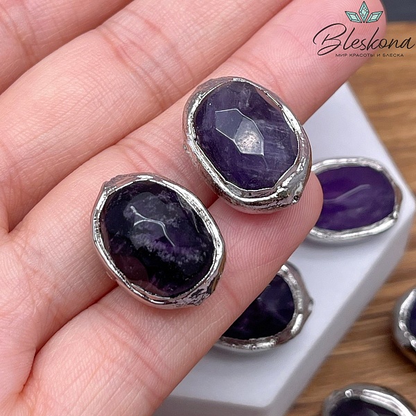 19*15 мм Цвет серебро, Бусина Аметист в обрамлении