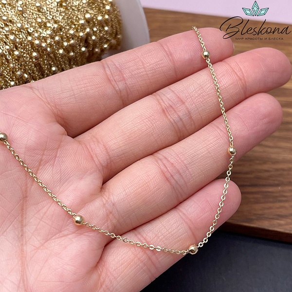 Цепь №77-1 цвет золото, бусина 2*1 мм Люкс