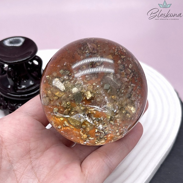 Яшма с вкючениями пирита, Горный хрусталь шар 60 мм
