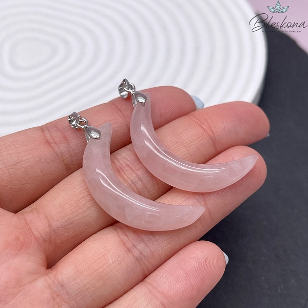 35,5*19,5 мм Цвет серебро, Подвеска полумесяц Розовый кварц