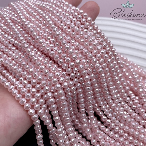 Жемчуг Майорка  огранка, цвет розовый 4 мм