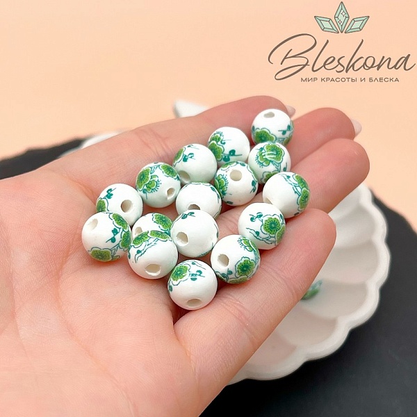 10 мм Керамика Бусина роспись гжель №24 (штучно)