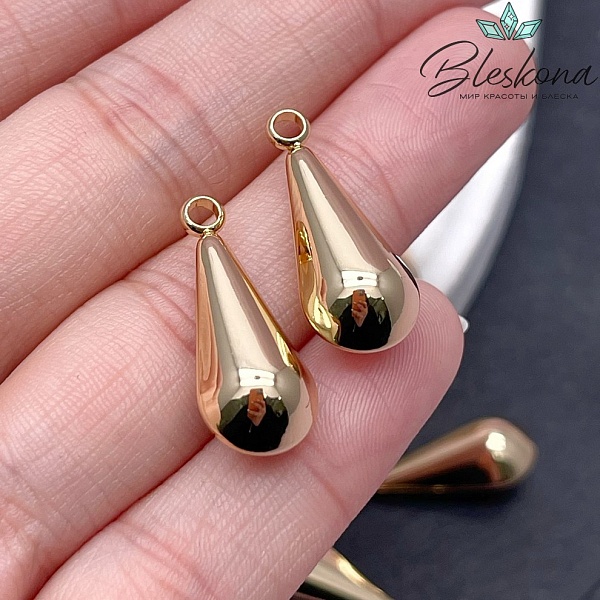 10*24 мм, цвет золото, Подвеска капля объмная 