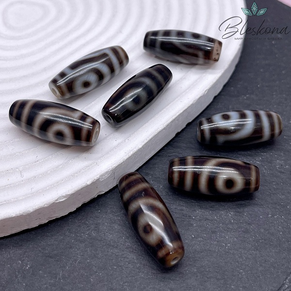 Бусина Дзи 2 глаза черно-белый бочонок 28*11 мм